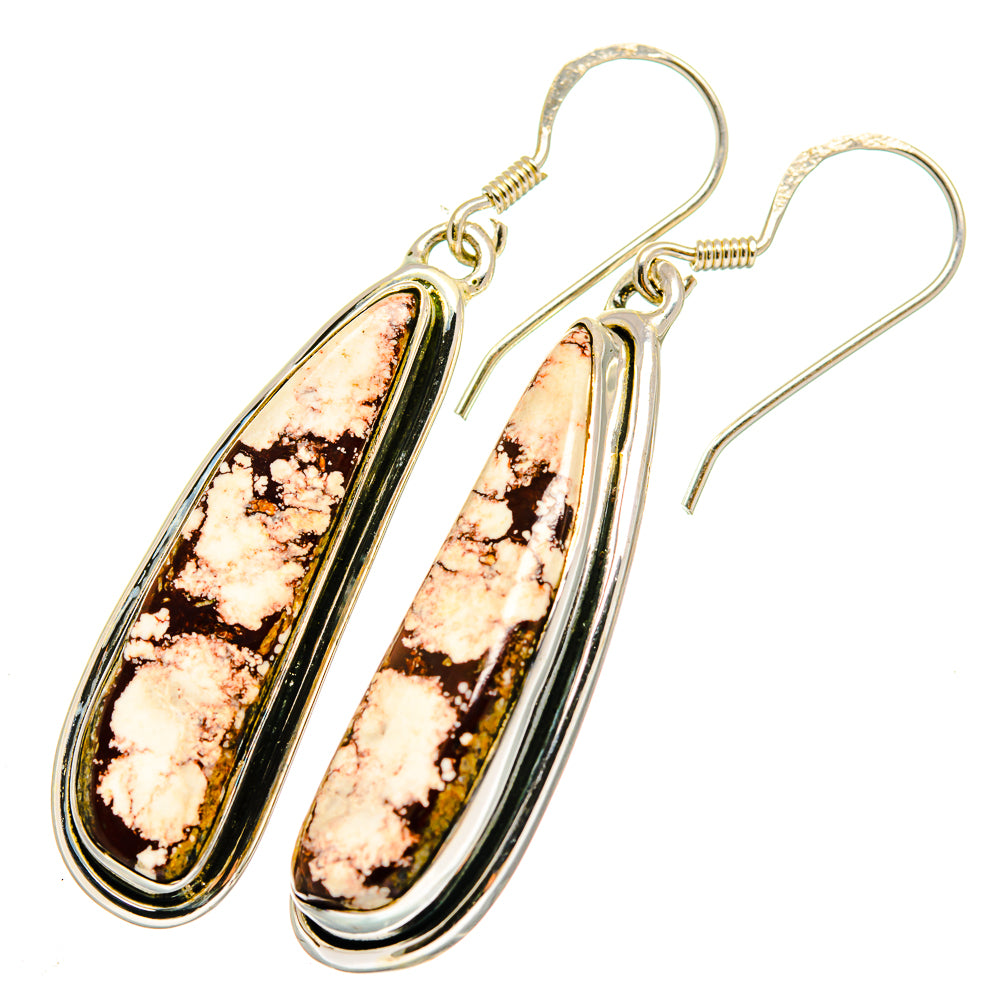 Wild Horse Jasper earrings, long teardrop stones in silver bezels with fishhook backs