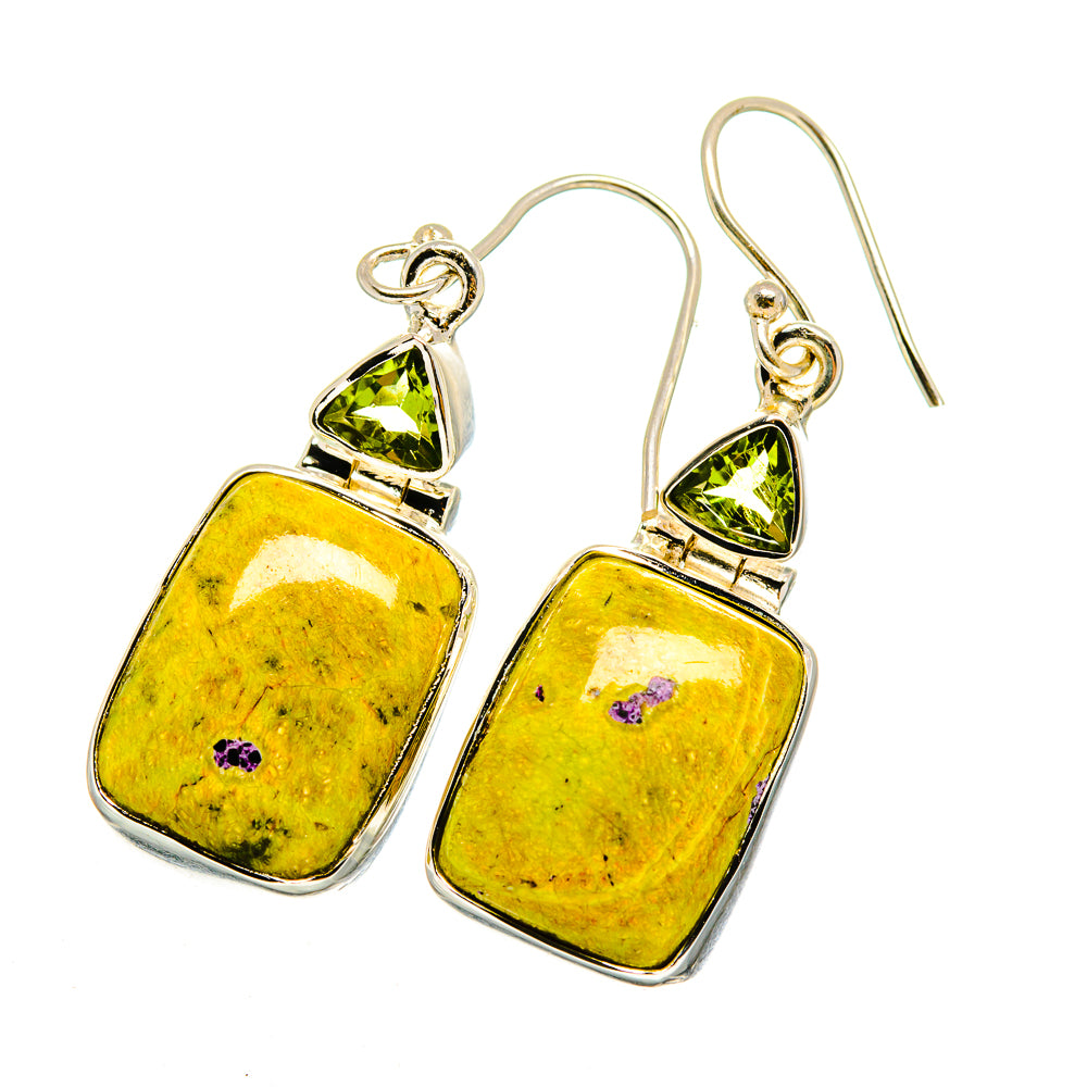 Peridot and square stone drop earrings with sterling silver hooks