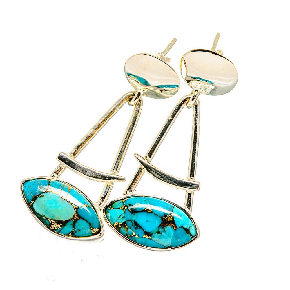 Blue Copper Composite Turquoise Earrings handcrafted by Ana Silver Co - EARR420412