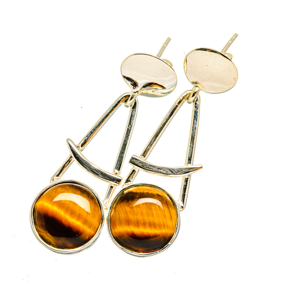 Tiger eye drop earrings with tiger eye cabochons and 925 sterling silver frames