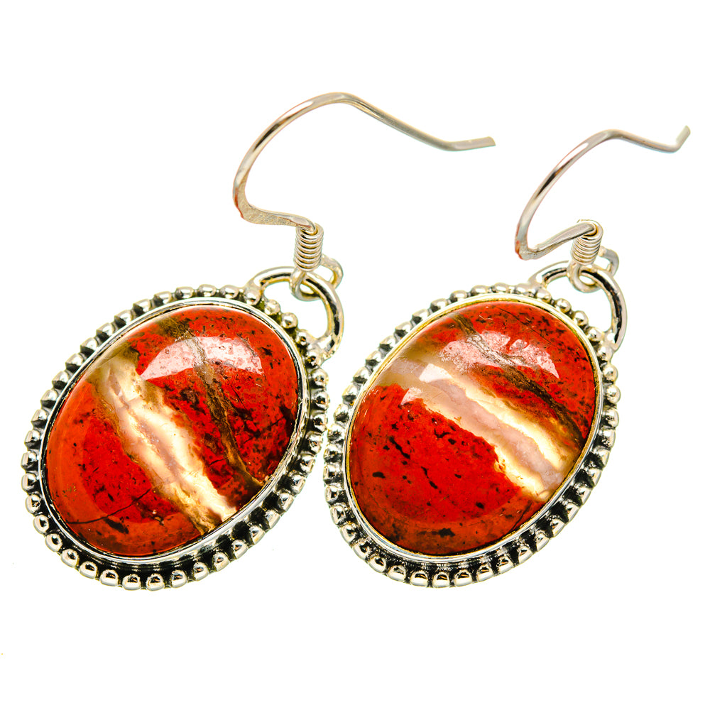 Red jasper oval earrings with sterling silver bezel and fishhook backs