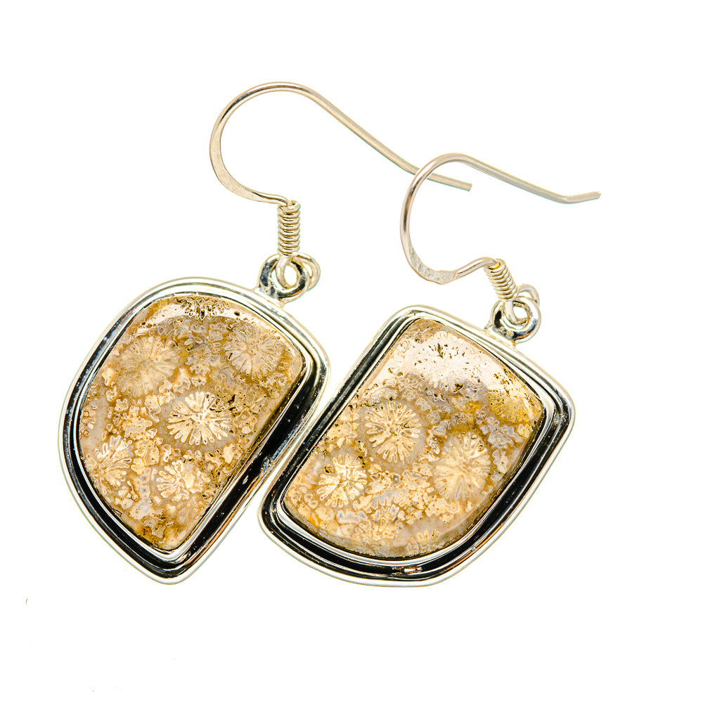 925 sterling silver dangle earrings with gold fleck cabochons and hooks