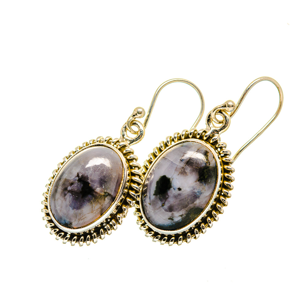Oval gabbro stone earrings with textured edge, 925 sterling silver ear wires