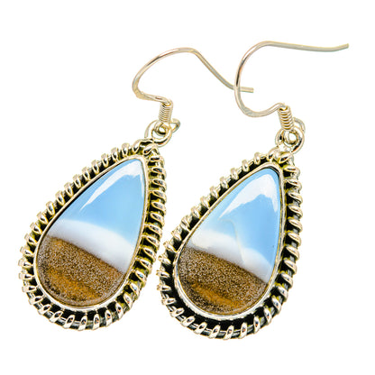 Teardrop opal dangle earrings, 925 sterling silver, blue opal teardrops with textured frame