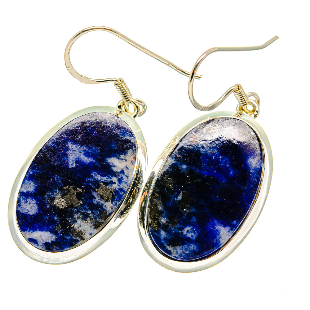 Sodalite oval drop earrings in 925 sterling silver with fishhook backs