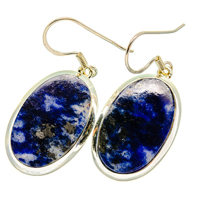 Sodalite oval drop earrings in 925 sterling silver with fishhook backs