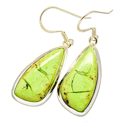 Teardrop chrysoprase earrings with lime-green stones and 925 silver bezel.