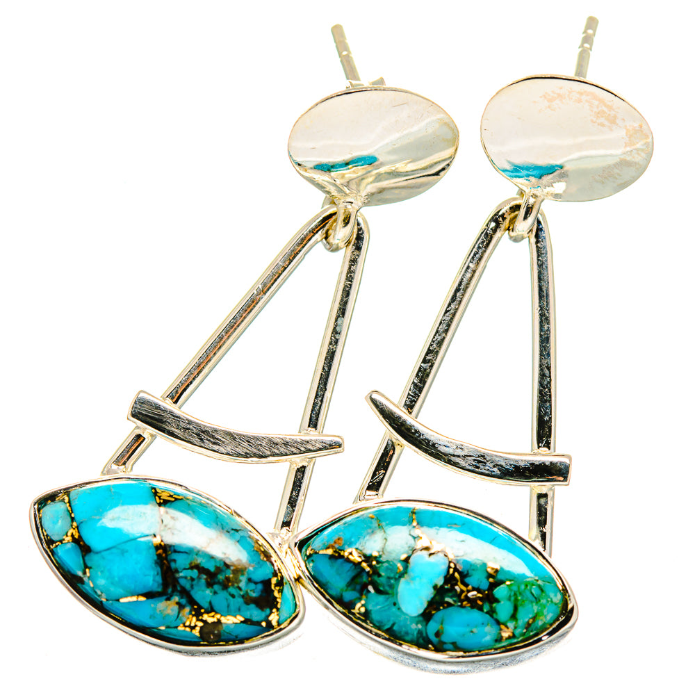 Turquoise cabochon drop earrings with sterling silver geometric frame