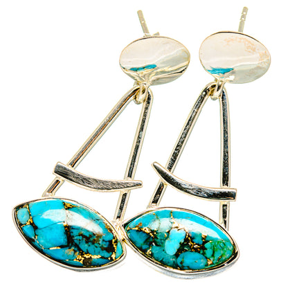 Turquoise cabochon drop earrings with sterling silver geometric frame