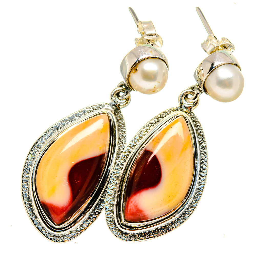 Cultured pearl and mookaite teardrop earrings in 925 sterling silver, drop style