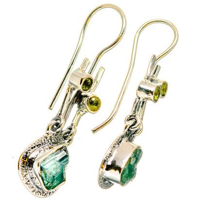 Sterling silver dangle earrings with rough green chrysoprase and small peridot accents