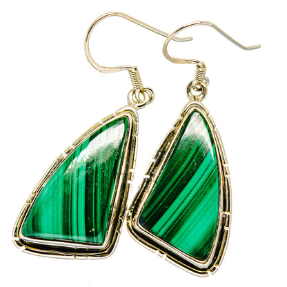 Malachite drop earrings, 925 sterling silver with green triangular stone settings