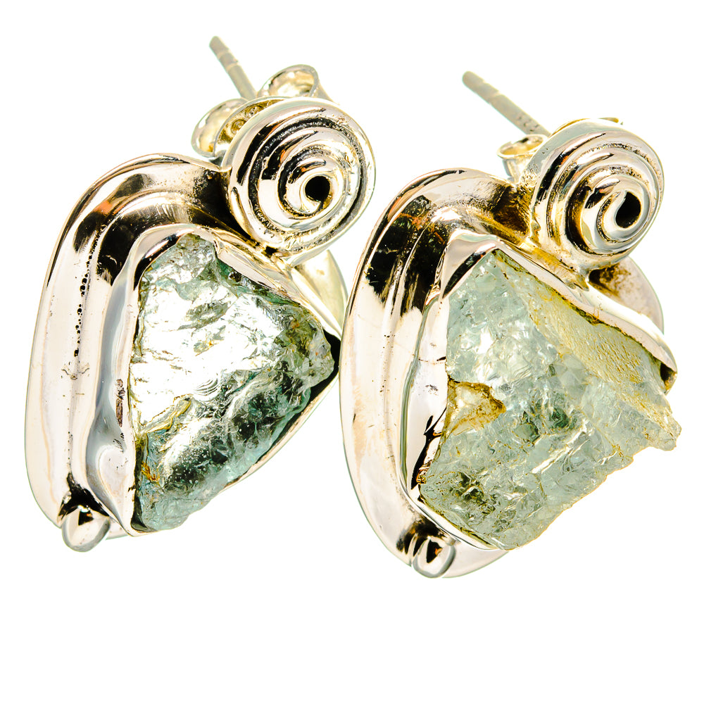 Aquamarine rough gemstone hoop earrings in 925 sterling silver, round top posts