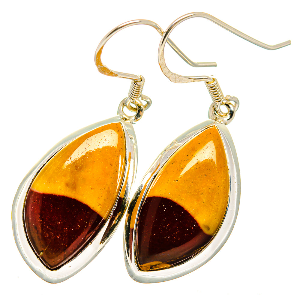 Mookaite teardrop drop earrings, 925 sterling silver with amber center and dark brown base