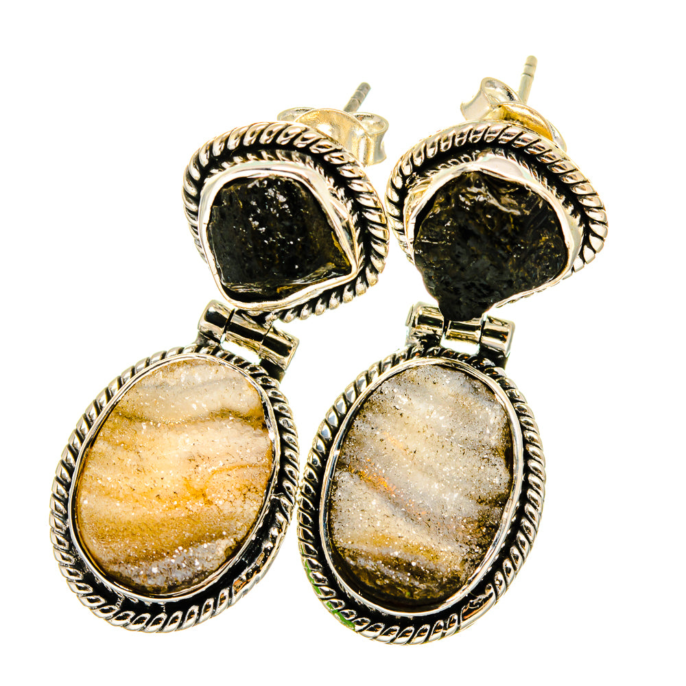 Desert Druzy, Black Tourmaline Earrings handcrafted by Ana Silver Co - EARR420958