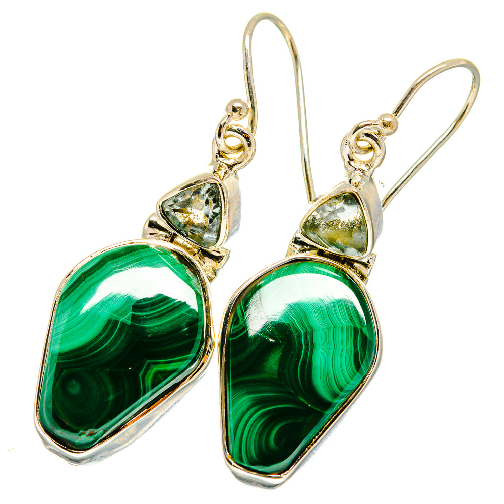 Malachite, Blue Topaz Earrings handcrafted by Ana Silver Co - EARR420974