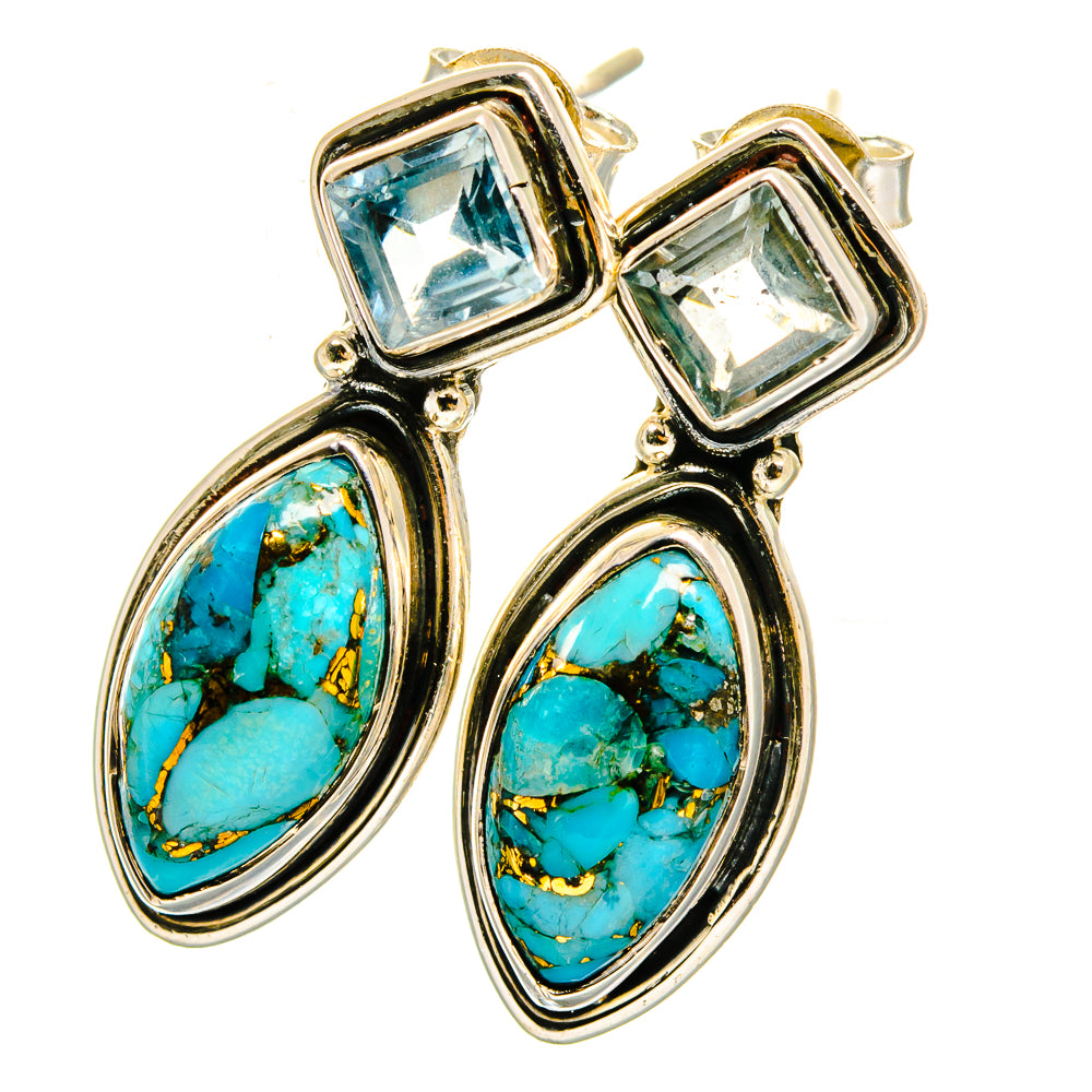 Blue Copper Composite Turquoise, Blue Topaz Earrings handcrafted by Ana Silver Co - EARR420977
