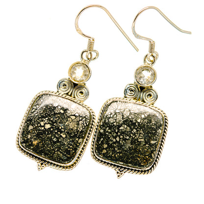 Pyrite Agate, White Quartz Earrings handcrafted by Ana Silver Co - EARR420980