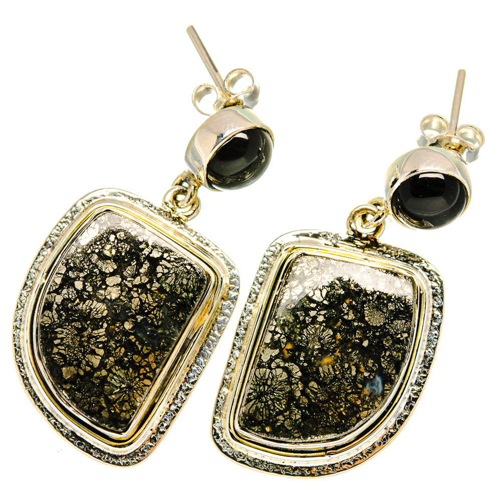 Pyrite Agate, Black Onyx Earrings handcrafted by Ana Silver Co - EARR420991
