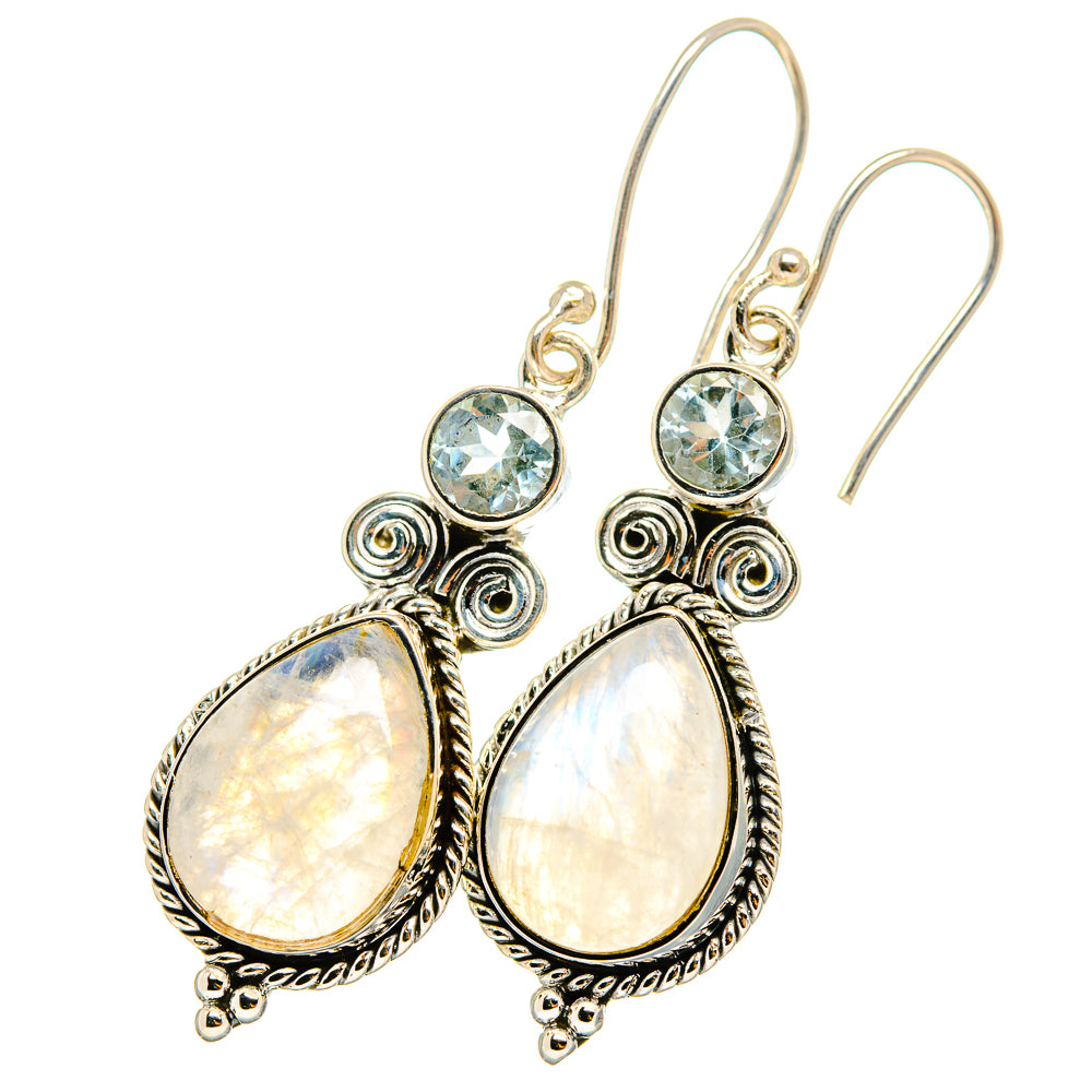 Rainbow Moonstone, Blue Topaz Earrings handcrafted by Ana Silver Co - EARR420996