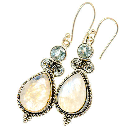 Rainbow Moonstone, Blue Topaz Earrings handcrafted by Ana Silver Co - EARR420996