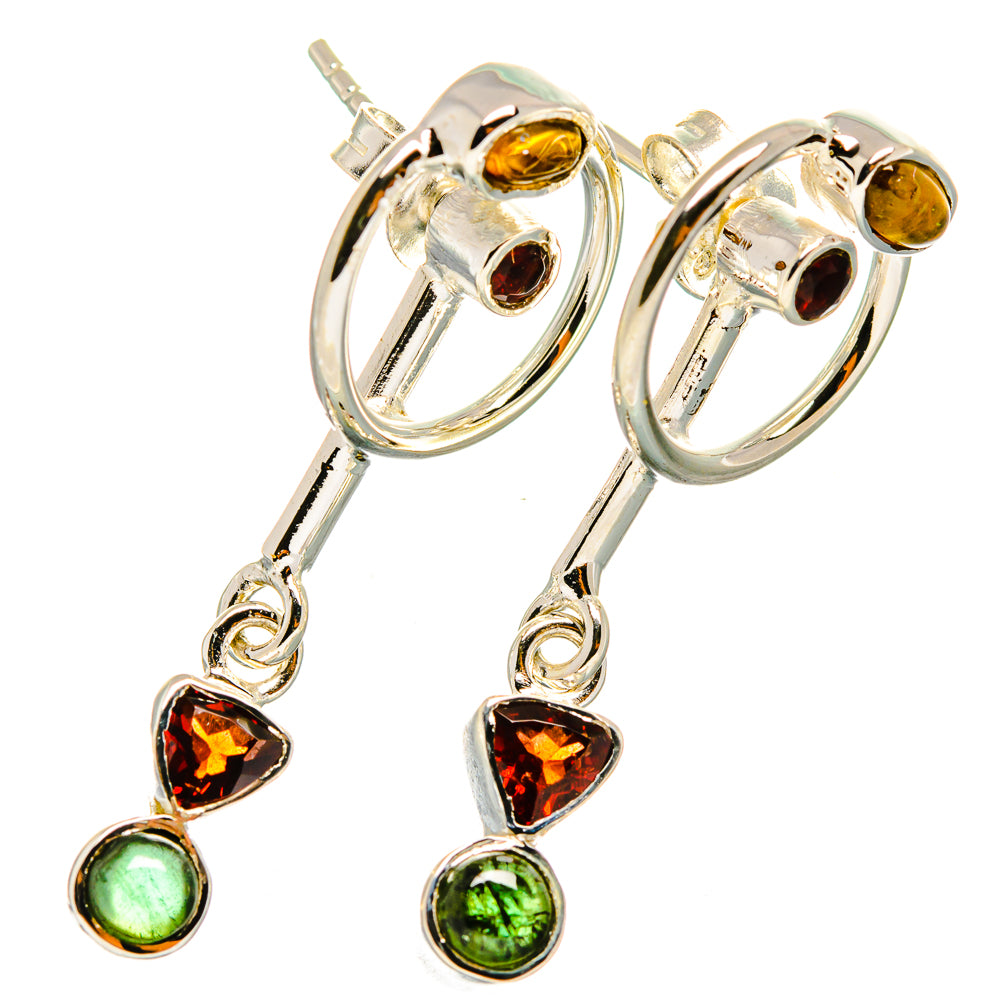 Garnet, Green Tourmaline Earrings handcrafted by Ana Silver Co - EARR420998
