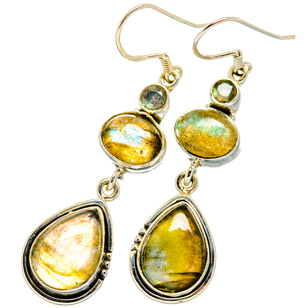 Labradorite drop earrings, sterling silver hooks with round and teardrop gemstones