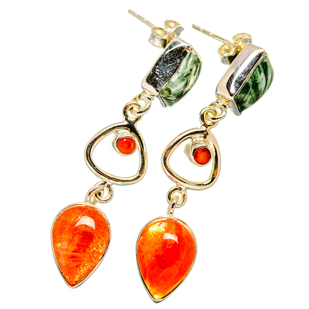 Sunstone, Seraphinite, Carnelian Earrings handcrafted by Ana Silver Co - EARR421004
