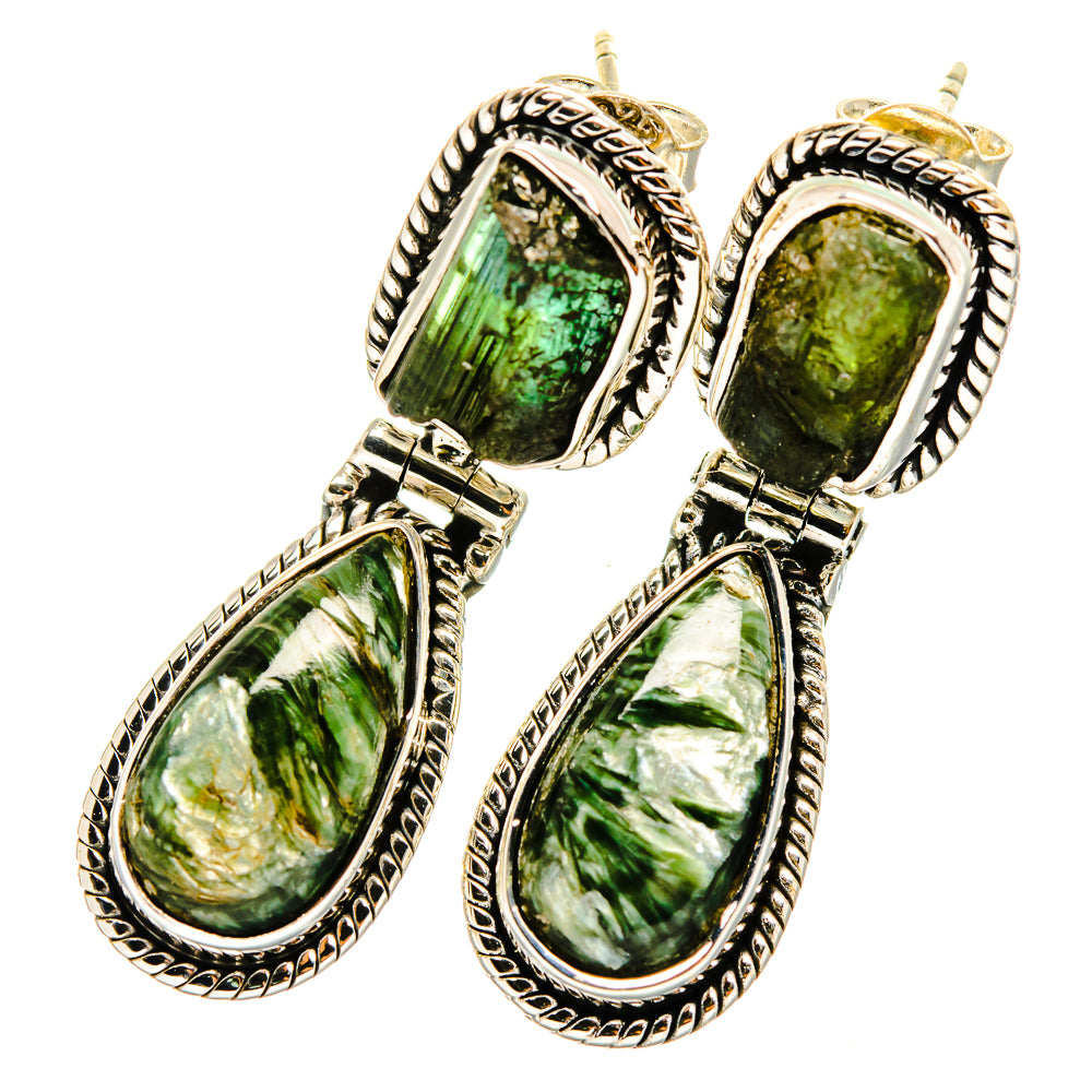 Seraphinite, Green Tourmaline Earrings handcrafted by Ana Silver Co - EARR421008