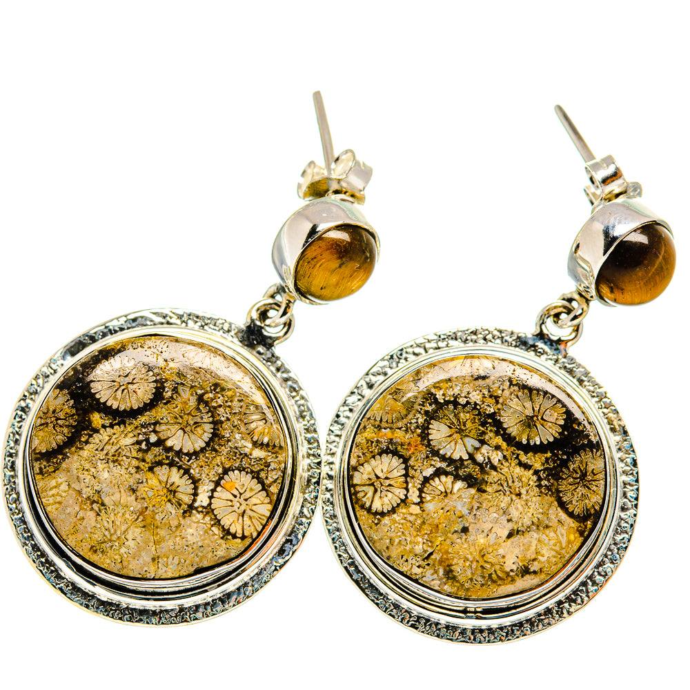 Fossil Coral, Tiger Eye Earrings handcrafted by Ana Silver Co - EARR421010