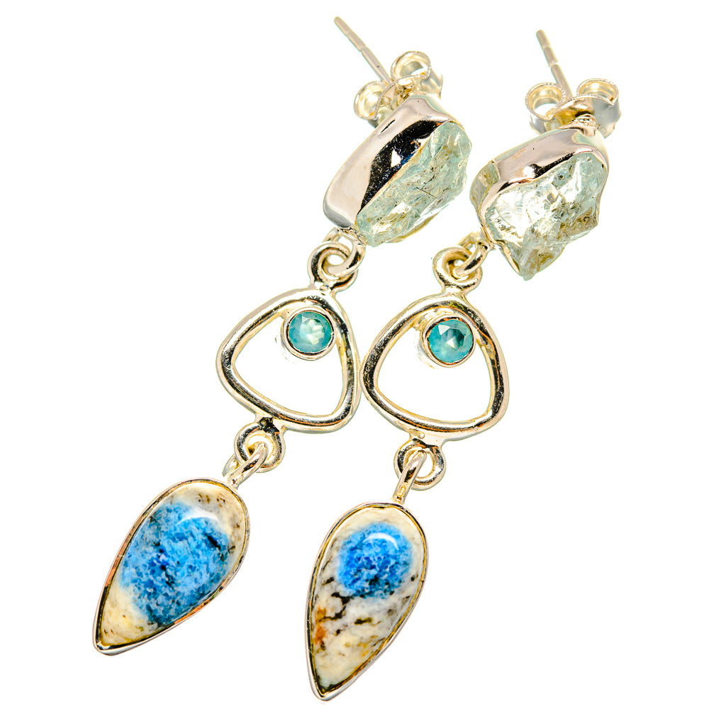 K2 Blue Azurite, Blue Topaz, Aquamarine Earrings handcrafted by Ana Silver Co - EARR421013