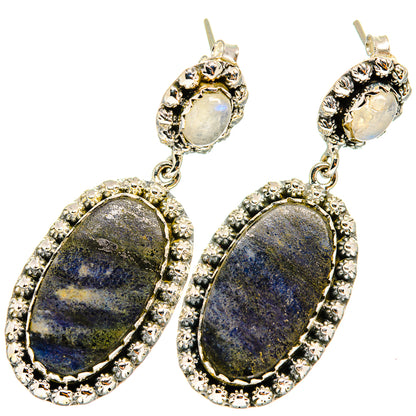 Pyrite Agate, Rianbow Moonstone Earrings handcrafted by Ana Silver Co - EARR421016