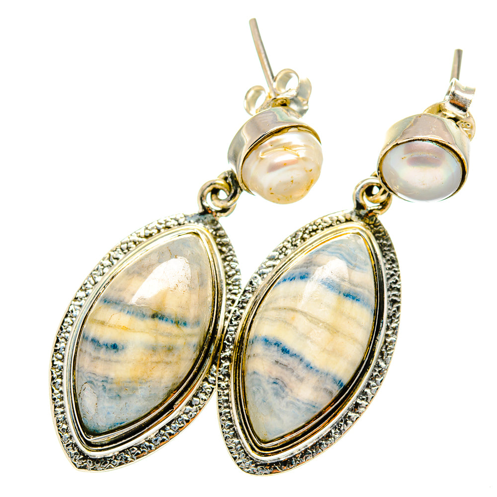 Blue Scheelite, Cultured Pearl Earrings handcrafted by Ana Silver Co - EARR421020