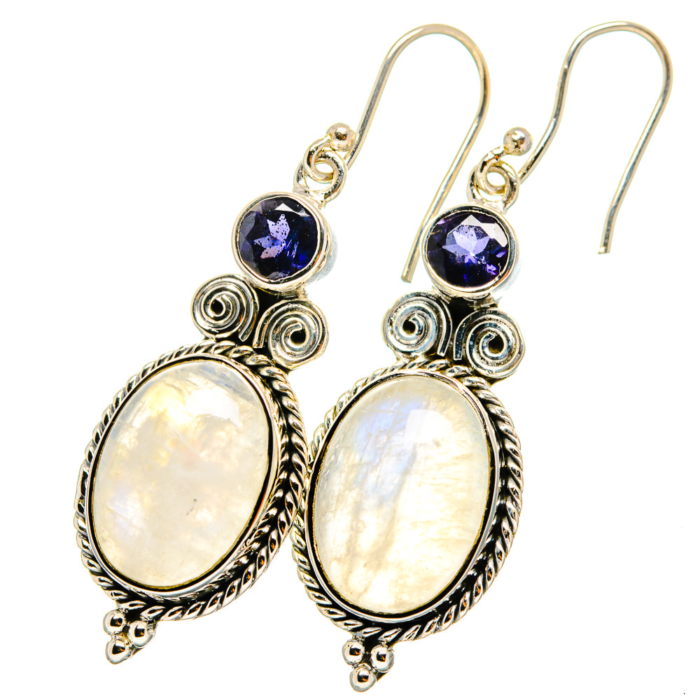 Rainbow Moonstone, Tanzanite Earrings handcrafted by Ana Silver Co - EARR421030