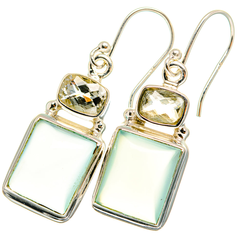 Aqua Chalcedony, White Quartz Earrings handcrafted by Ana Silver Co - EARR421035