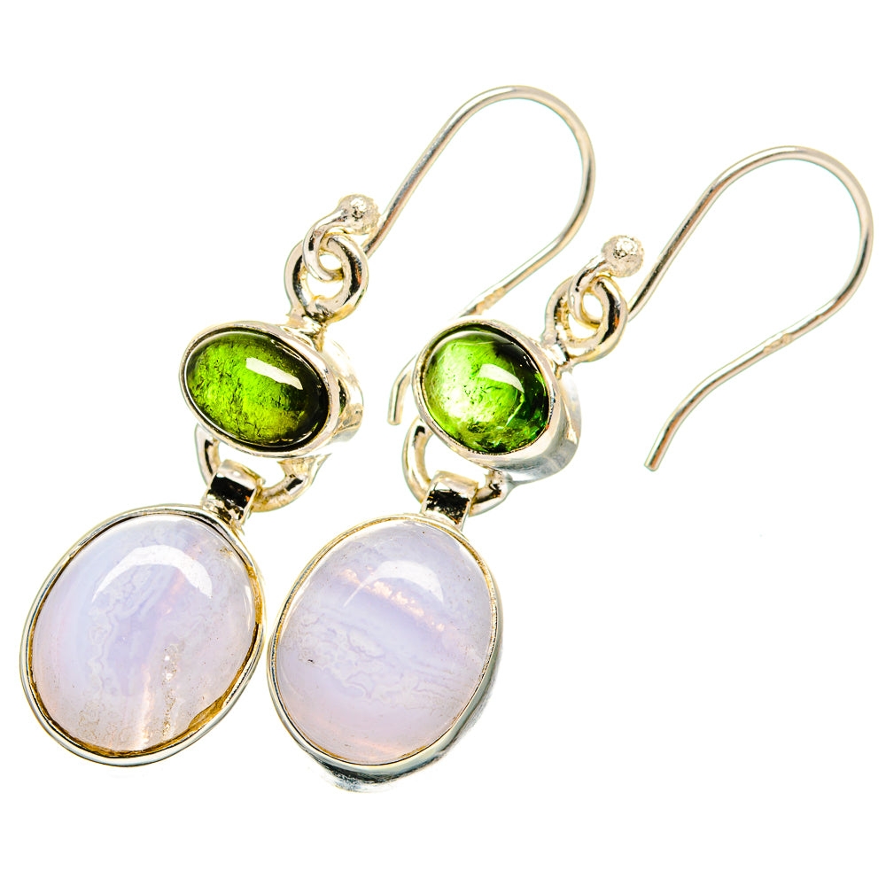 Blue Lace Agate, Green Tourmaline Earrings handcrafted by Ana Silver Co - EARR421042