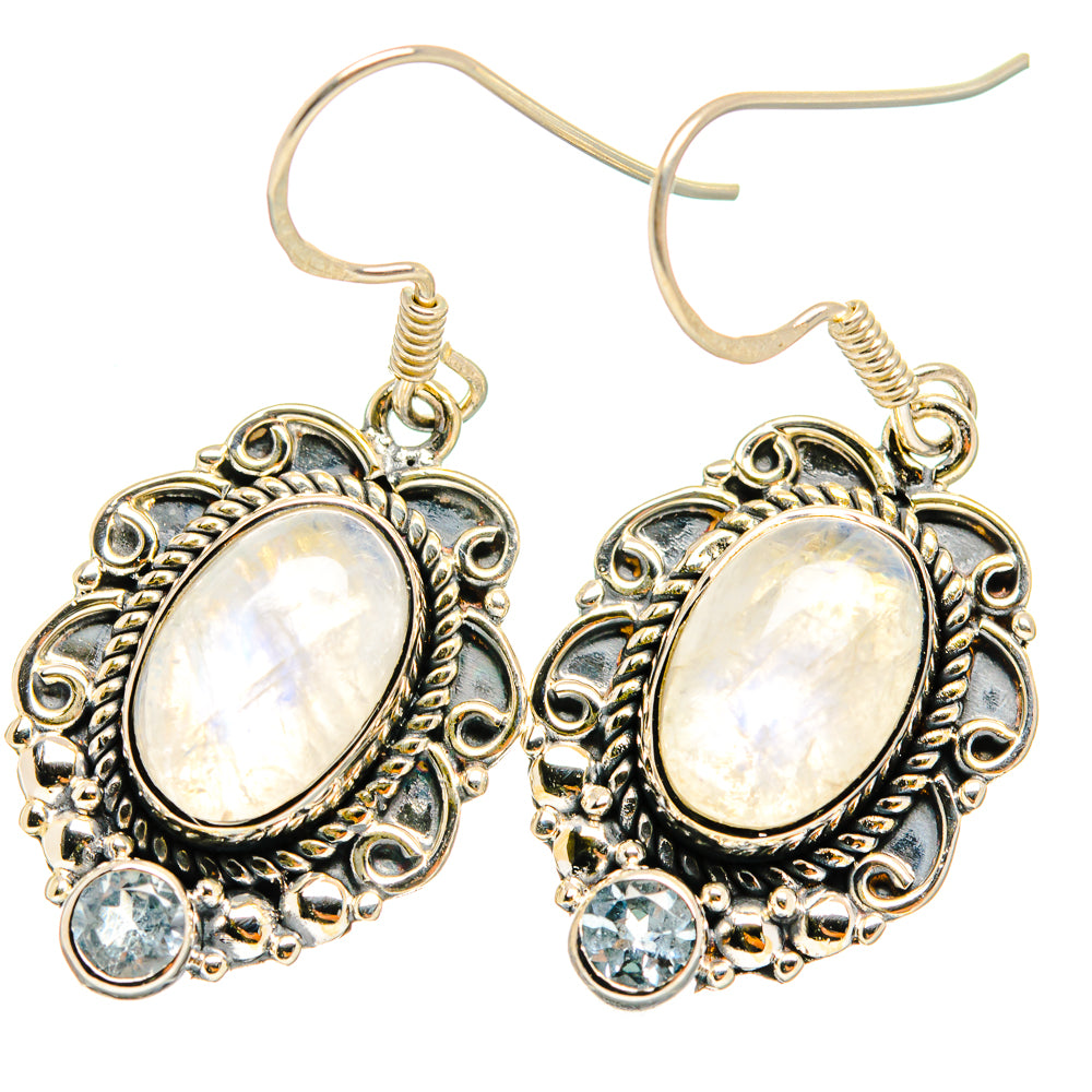 Rainbow Moonstone, Blue Topaz Earrings handcrafted by Ana Silver Co - EARR421050