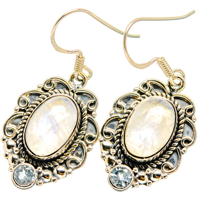 Rainbow Moonstone, Blue Topaz Earrings handcrafted by Ana Silver Co - EARR421050