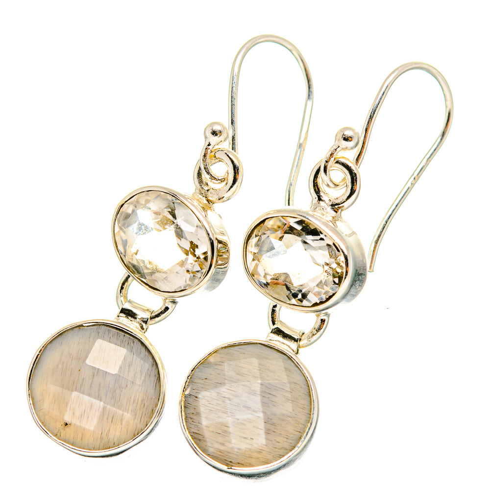 Moonstone, White Quartz Earrings handcrafted by Ana Silver Co - EARR421055