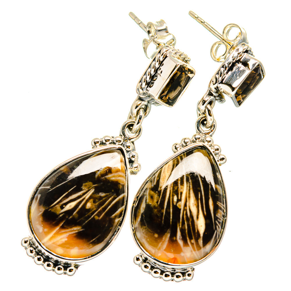 Peanut Wood Jasper, Smoky Quartz Earrings handcrafted by Ana Silver Co - EARR421056