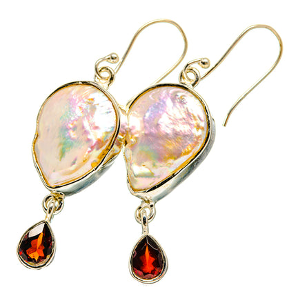 Mother Of Pearl, Garnet Earrings handcrafted by Ana Silver Co - EARR421067