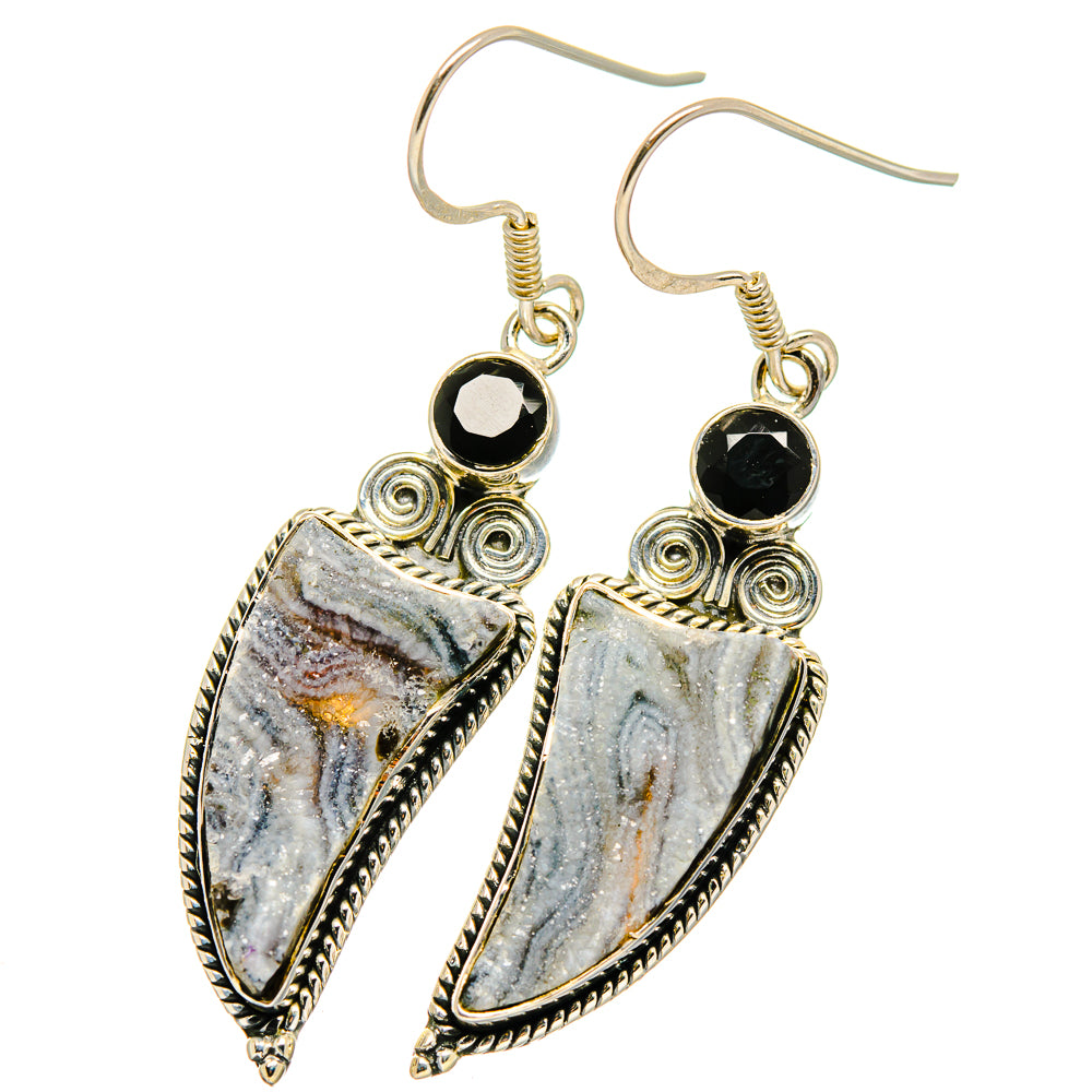 Desert Druzy, Black Onyx Earrings handcrafted by Ana Silver Co - EARR421125