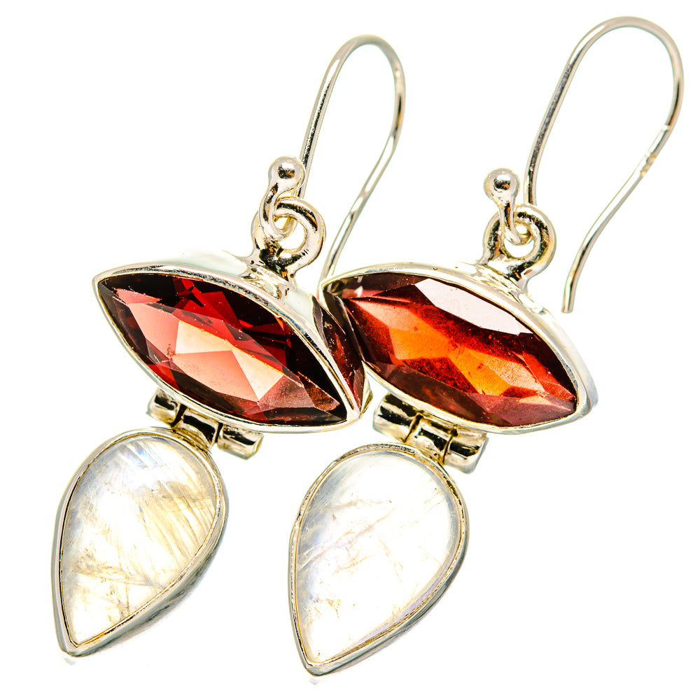 Garnet, Rainbow Moonstone Earrings handcrafted by Ana Silver Co - EARR421149