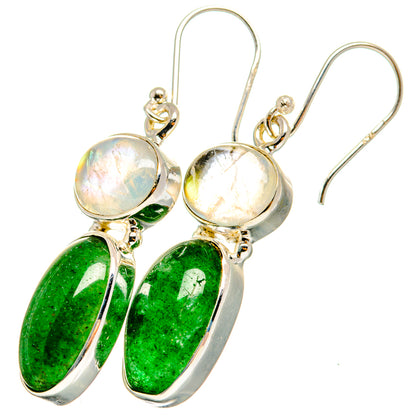Green Aventurine, Rainbow Moonstone Earrings handcrafted by Ana Silver Co - EARR421155