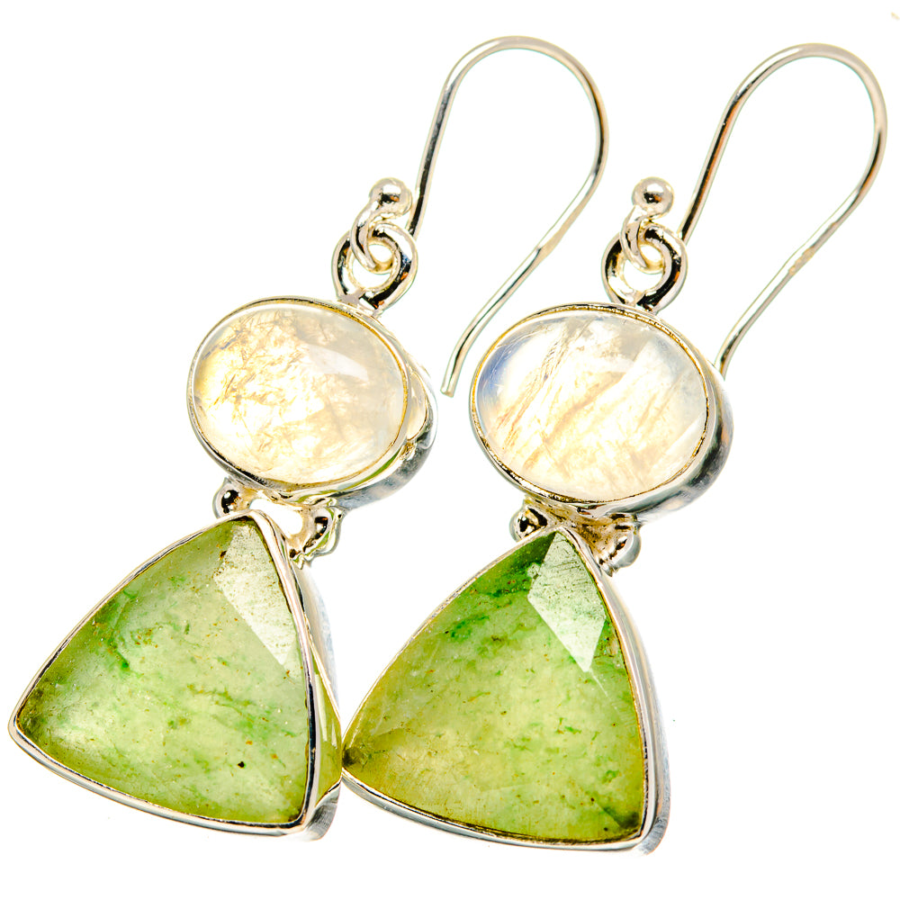 Prehnite, Rainbow Moonstone Earrings handcrafted by Ana Silver Co - EARR421160