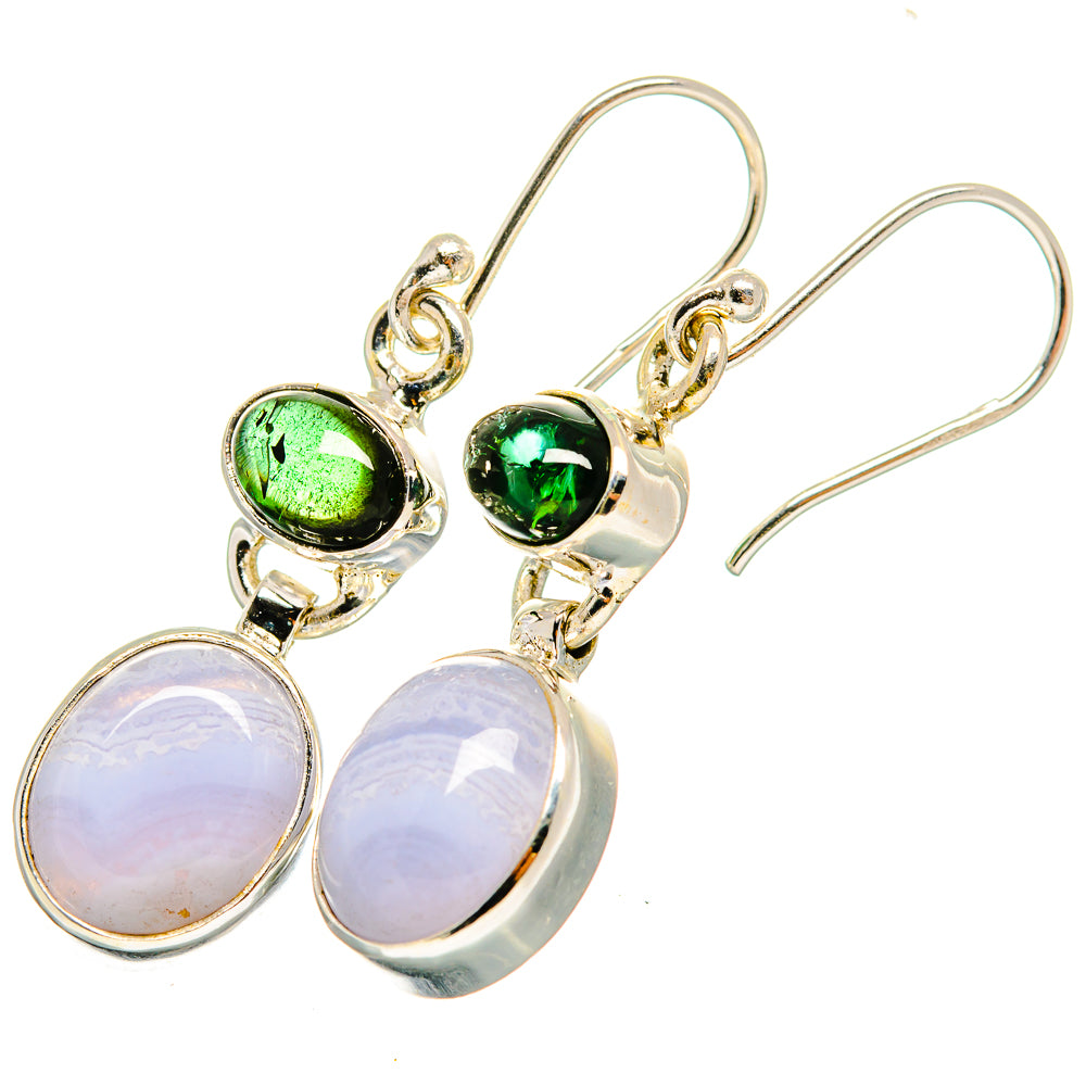 Blue Lace Agate, Green Tourmaline Earrings handcrafted by Ana Silver Co - EARR421163