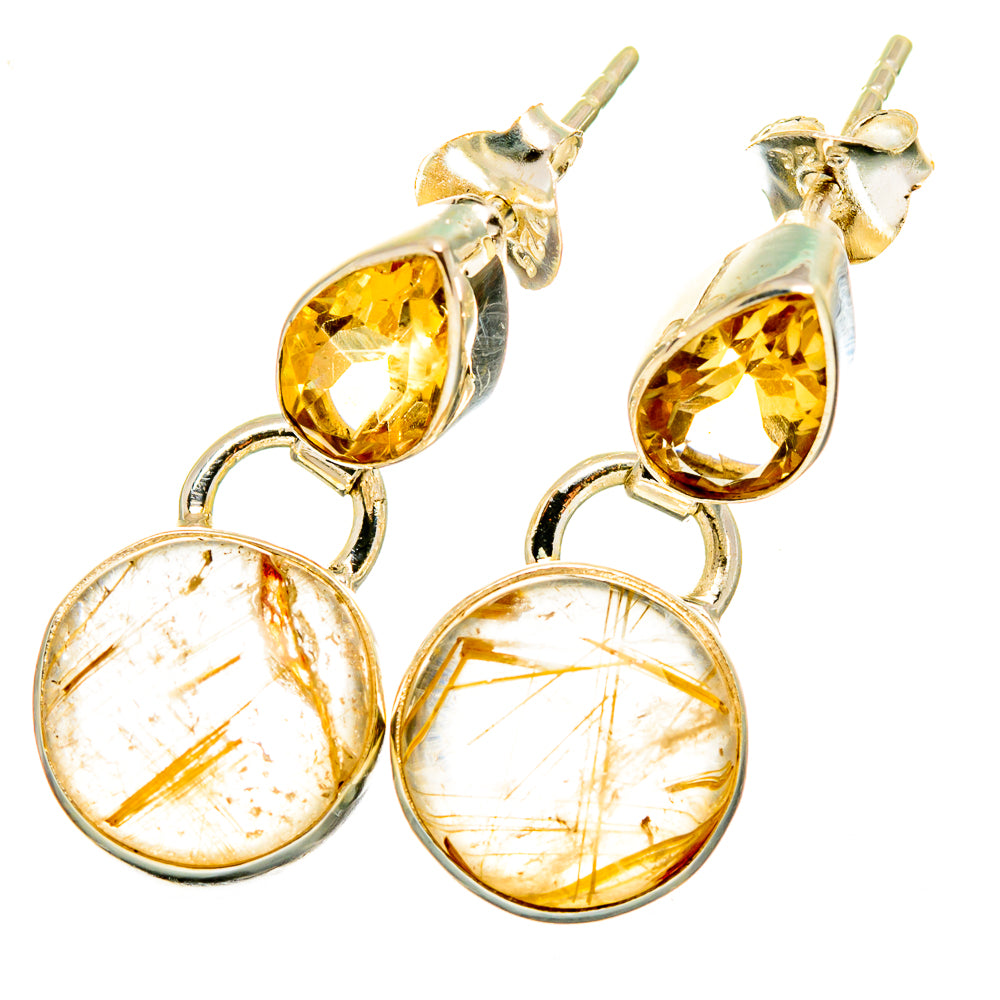 Rutilated Quartz, Citrine Earrings handcrafted by Ana Silver Co - EARR421184