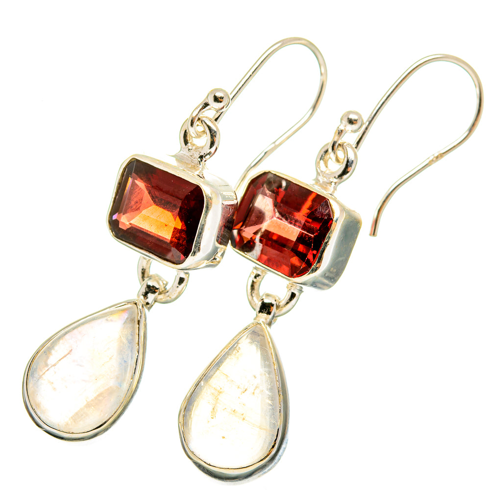 Rainbow Moonstone, Garnet Earrings handcrafted by Ana Silver Co - EARR421190