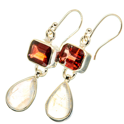 Rainbow Moonstone, Garnet Earrings handcrafted by Ana Silver Co - EARR421190