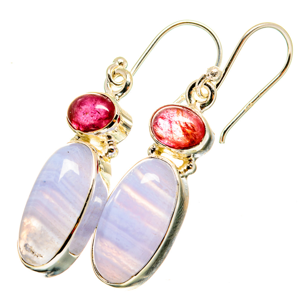 Blue Lace Agate, Pink Tourmaline Earrings handcrafted by Ana Silver Co - EARR421191